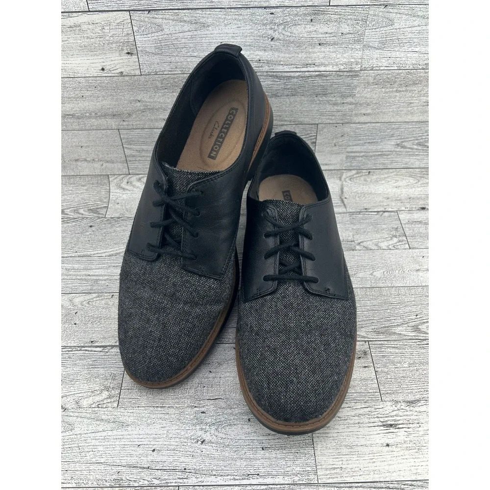 Clarks‎ Collection Women Black Tweed Leather Oxford Dress Shoes Size 9.5M